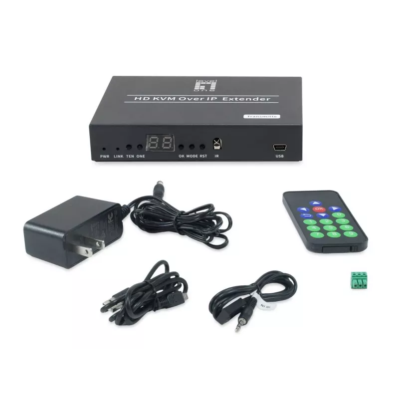 AV vysielač LEVELONE HVE-6701T — HDMI 1.3b, až 1920×1080, Cat5e/Cat6/Cat7, Mini-USB, 12 V DC