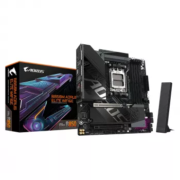 GIGABYTE B850M AORUS ELITE WIFI6E základná doska - AMD Ryzen 9000 Series CPU, 12+2+2 fáz digitálny VRM, až do 8200MHz DDR5 (OC), 1xPCIe 5.0 + 1xPCIe 4.0 M.2, WIFI 6E, 2.5GbE LAN, USB 3.2 Gen 2