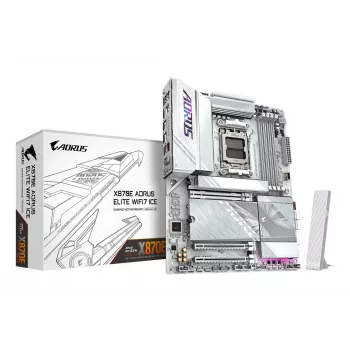 GIGABYTE X870E AORUS ELITE WIFI7 ICE základná doska - podporuje AMD Ryzen 9000 CPU, 16+2+2 fáz digitálny VRM, až do 8200Hz DDR5 (OC), 3xPCIe 5.0 + 1xPCIe 4.0, Wi-Fi 7, 2.5GbE LAN, USB 4