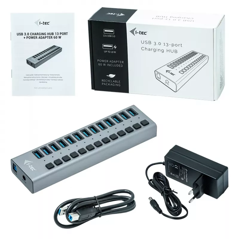 i-tec USB 3.0 nabíjací HUB 13port + napájací adaptér 60 W