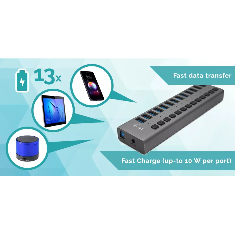 i-tec USB 3.0 nabíjací HUB 13port + napájací adaptér 60 W