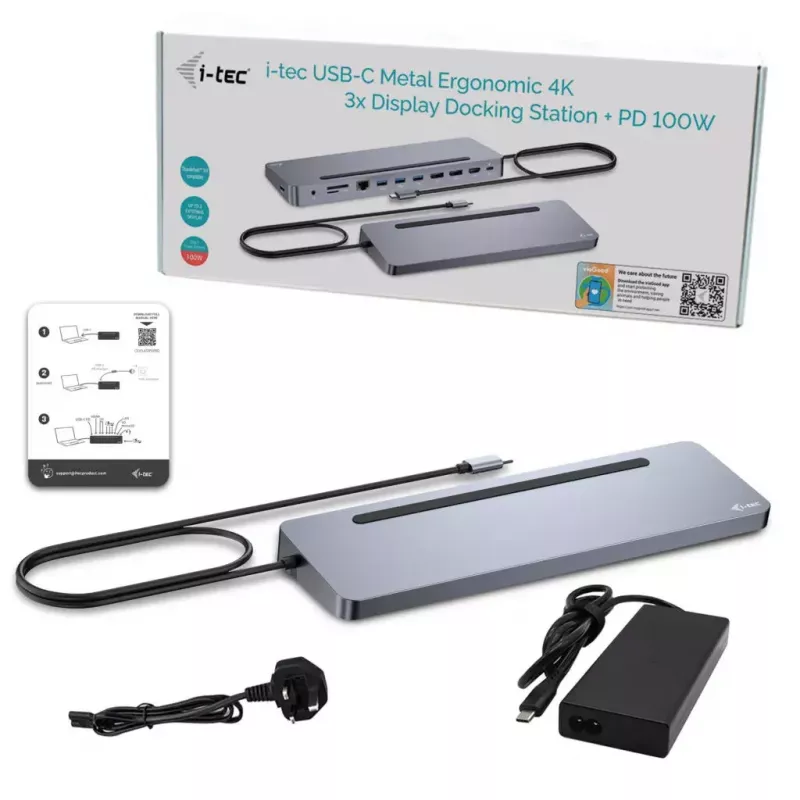 i-tec USB-C kovová ergonomická 3x 4K Display dokovacia stanica + Power Delivery 100 W