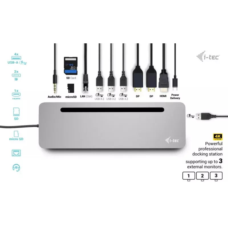 i-tec USB-C kovová ergonomická 3x 4K Display dokovacia stanica + Power Delivery 100 W