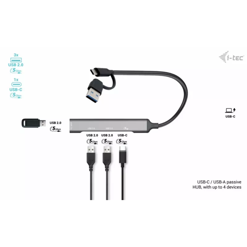i-tec USB-C/USB-A kovový HUB 1x USB 3.0 + 3x USB 2.0