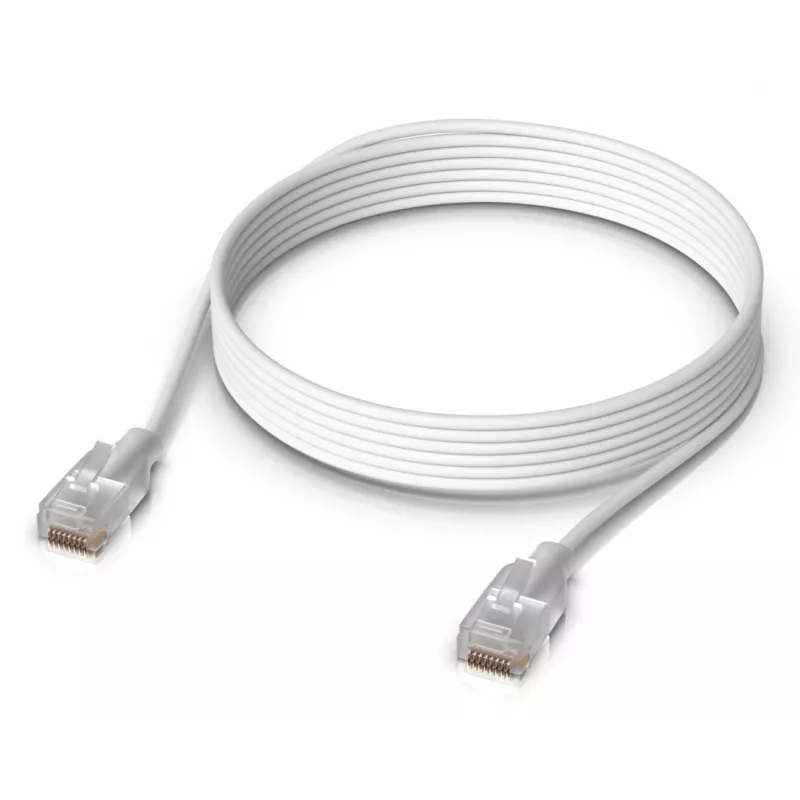 Sieťový patch kábel UBIQUITI UACC-Cable-Patch-EL-3M-W – Cat6, 3 m, 2,5 GbE, PoE++ (4PPoE), biely