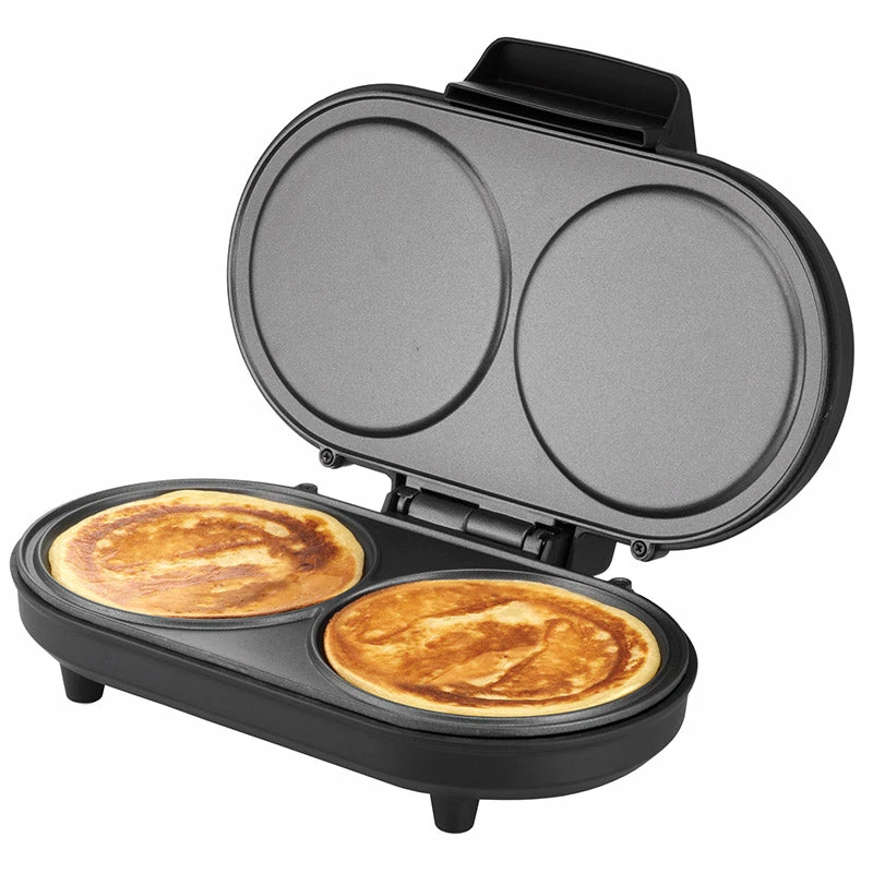 Unold 48165 výrobník palaciniek American, 2 palacinky, 13,5 cm, 1000 W, čierny / brúsená nehrdzavejúca oceľ