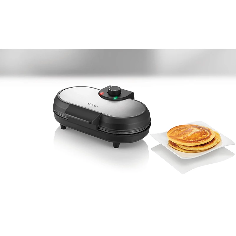 Unold 48165 výrobník palaciniek American, 2 palacinky, 13,5 cm, 1000 W, čierny / brúsená nehrdzavejúca oceľ