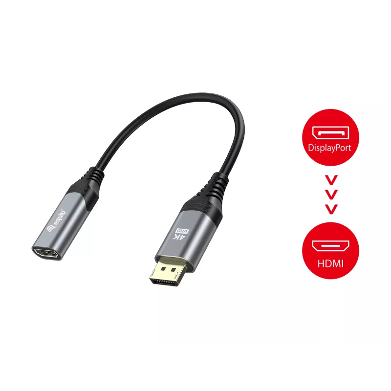Equip DisplayPort 1.2 na HDMI adaptér, 4K/60 Hz, 0,15 m, DisplayPort, HDMI, konektor samec, konektor samica, rovný