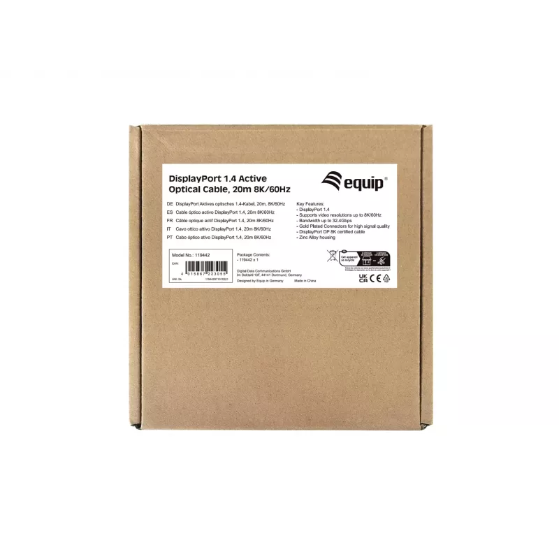 Equip DisplayPort 1.4 aktívny optický kábel, 20 m, 8K/60 Hz