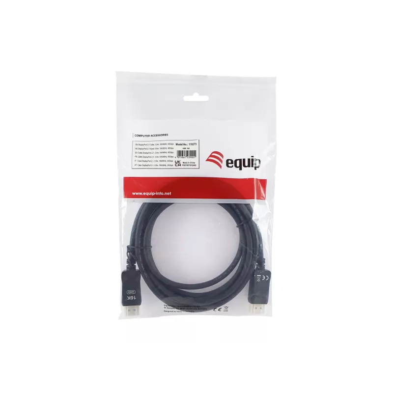 Equip DisplayPort 2.1 kábel, 3,0 m, 16K/60 Hz, 40 Gbit/s