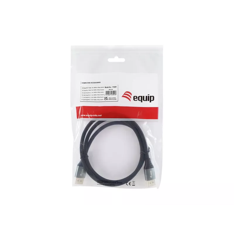 Equip DisplayPort 2.1 Premium kábel, 1,0 m, 16K/60 Hz, 54 Gbit/s