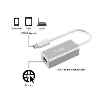 Equip USB Type-C na RJ45 gigabitový sieťový adaptér, káblový, USB Type-C, Ethernet, 1000 Mbit/s, strieborný