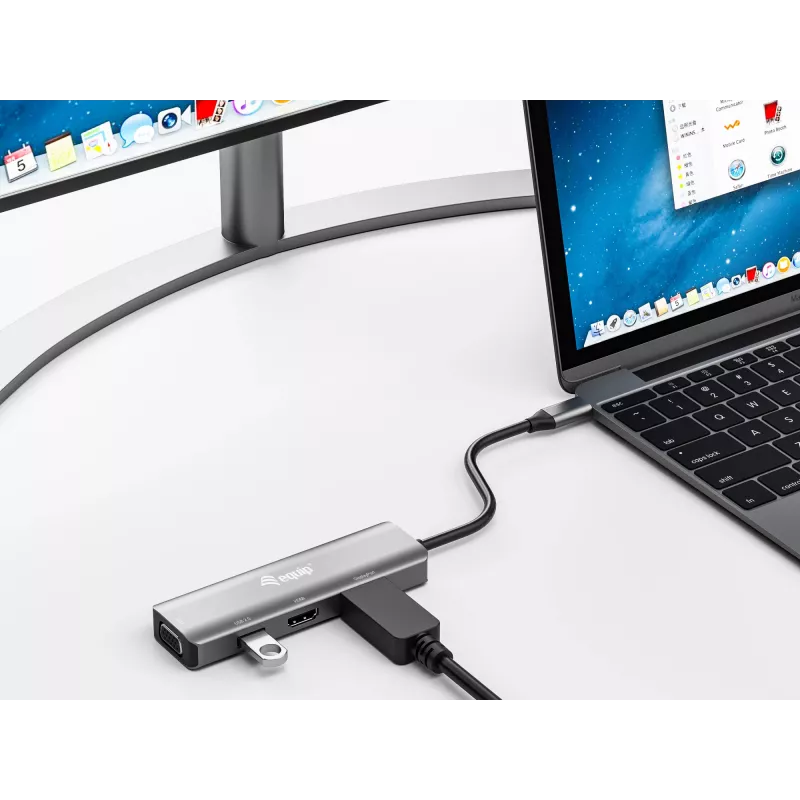 Equip USB-C na HDMI/DisplayPort/VGA/USB adaptér, USB Type-C, HDMI výstup, DisplayPort výstup, VGA (D-Sub) výstup, 3840 x 2160 pixelov
