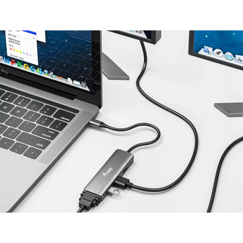 Equip USB-C na HDMI/DisplayPort/VGA/USB adaptér, USB Type-C, HDMI výstup, DisplayPort výstup, VGA (D-Sub) výstup, 3840 x 2160 pixelov