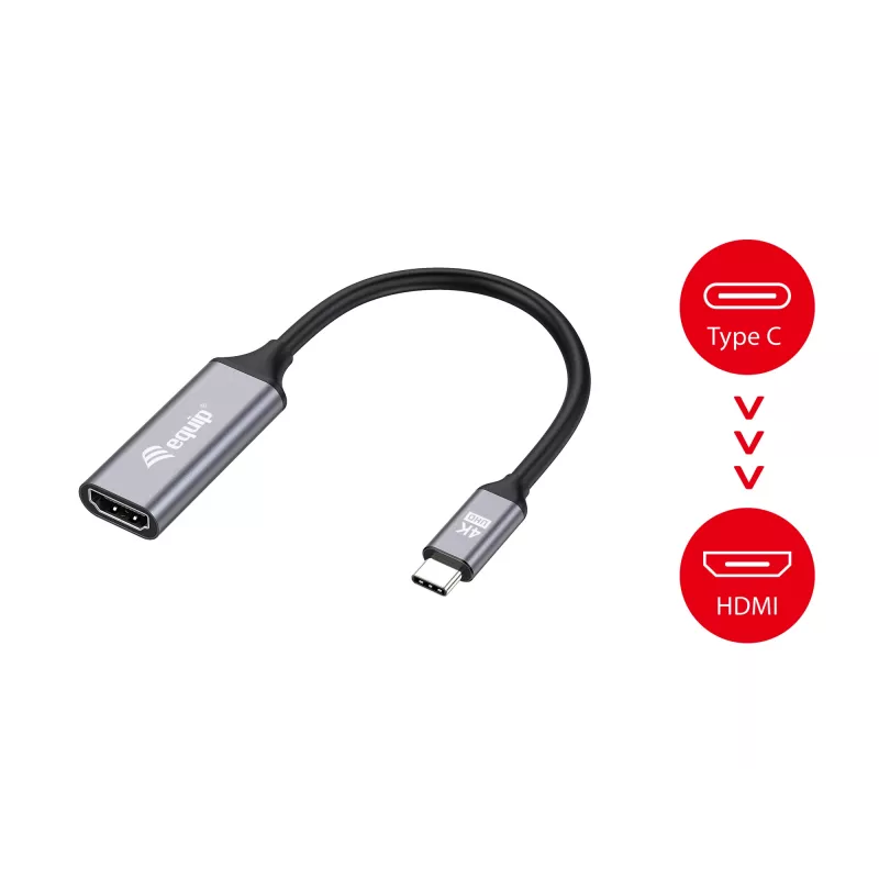 Equip USB-C na HDMI 2.0 adaptér, 4K/60Hz, 0,15 m, USB Type-C, HDMI, konektor samec, konektor samica, rovný