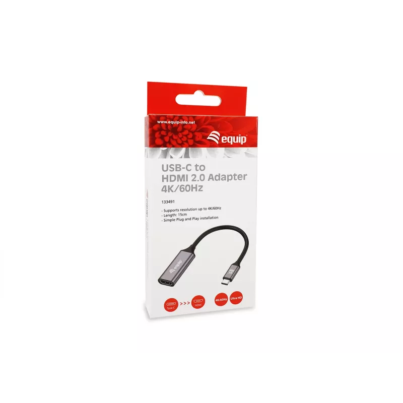 Equip USB-C na HDMI 2.0 adaptér, 4K/60Hz, 0,15 m, USB Type-C, HDMI, konektor samec, konektor samica, rovný