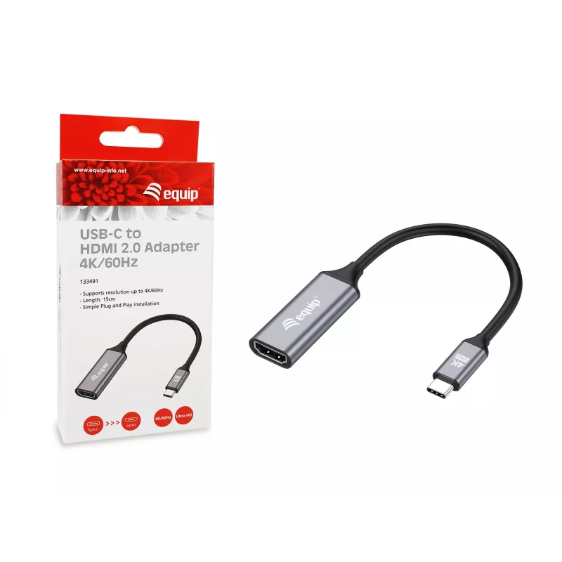 Equip USB-C na HDMI 2.0 adaptér, 4K/60Hz, 0,15 m, USB Type-C, HDMI, konektor samec, konektor samica, rovný