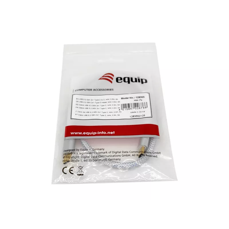 Equip USB 3.2 Gen 2 C na C kábel, M/M, 2,0 m, 5 A, PD 100 W, 4K/60 Hz, 10 Gbit/s