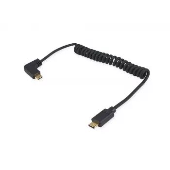 Equip USB 2.0 C na C 90° zahnutý špirálový kábel M/M 1 m čierny