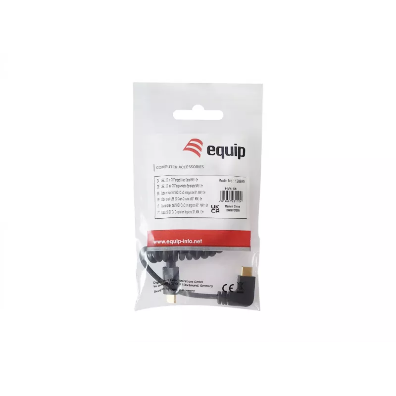 Equip USB 2.0 C na C 90° zahnutý špirálový kábel M/M 1 m čierny