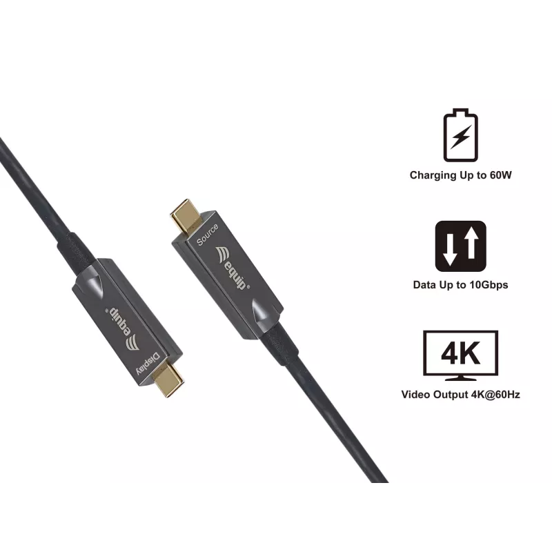 Equip USB-C na C aktívny optický kábel, M/M, 15 m, PD 60 W, 4K/60 Hz, 10 Gbit/s, video+dáta+PD