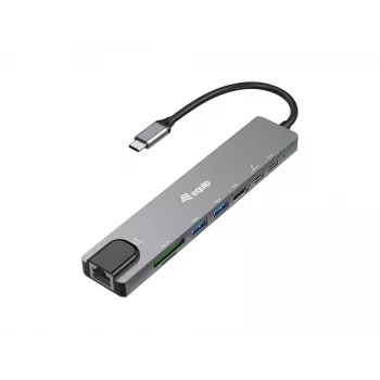 Equip USB-C 8-in-1 multifunkčný adaptér, káblový, USB Type-C, 100 W, 1000 Mbit/s, 1000BASE-T, IEEE 802.3ab