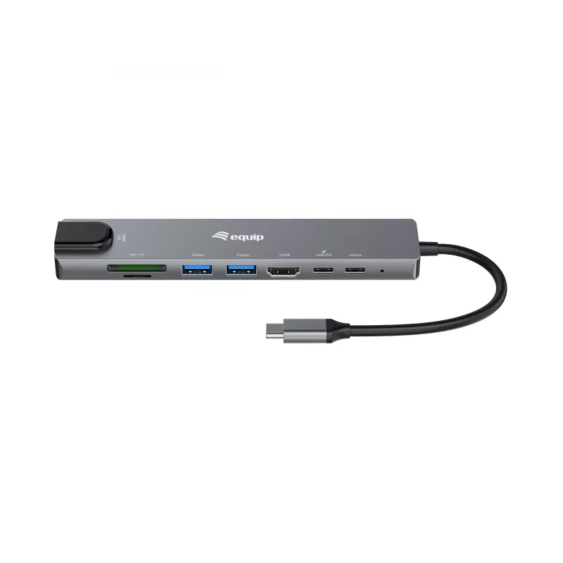 Equip USB-C 8-in-1 multifunkčný adaptér, káblový, USB Type-C, 100 W, 1000 Mbit/s, 1000BASE-T, IEEE 802.3ab