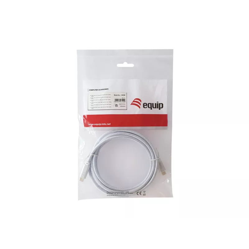 USB-C na USB-C kábel EQUIP 3,0 m — USB 3.2 Gen 2, 10 Gbps, PD 100 W, 4K/60 Hz, biely