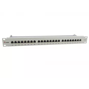 Equip 24-portový tienený patch panel Cat.6A, svetlosivý, 10/100/1000Base-T(X), Gigabit Ethernet, 1000 Mbit/s, RJ-45, Cat6a, racková montáž