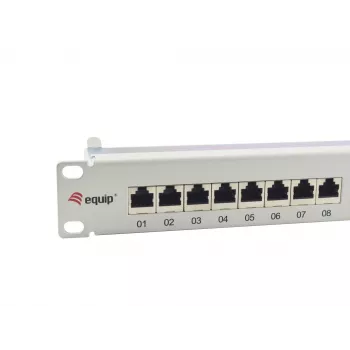 Equip 24-portový tienený patch panel Cat.6A, svetlosivý, 10/100/1000Base-T(X), Gigabit Ethernet, 1000 Mbit/s, RJ-45, Cat6a, racková montáž