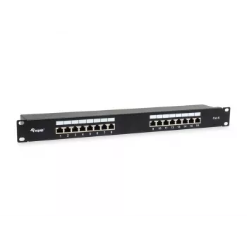Equip 16-portový tienený patch panel Cat.6, čierny, 10/100/1000Base-T(X), Gigabit Ethernet, 1000 Mbit/s, RJ-45, Cat6, racková montáž