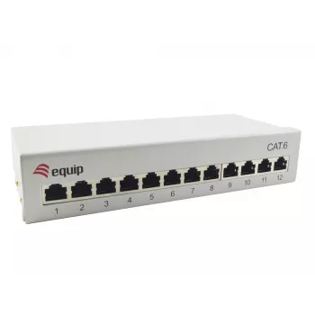 Equip 12-portový stolový patch panel Cat.6, svetlosivý, 10/100/1000Base-T(X), Gigabit Ethernet, 1000 Mbit/s, RJ-45, Cat6, 1U