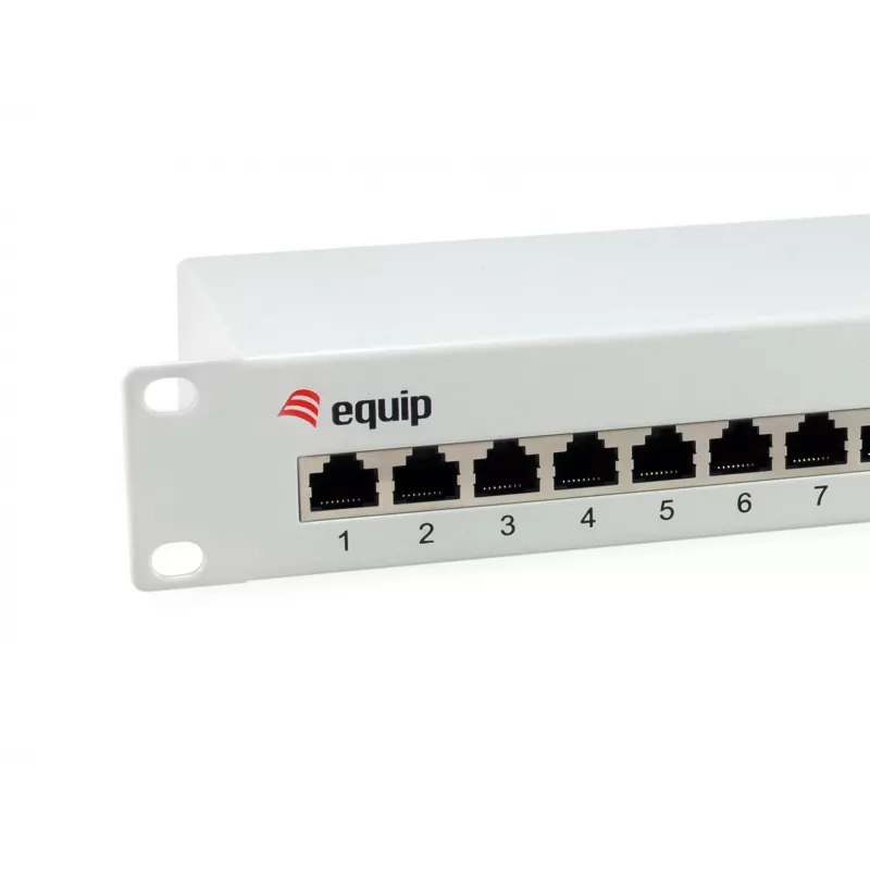 Equip 12-portový tienený patch panel Cat.6, svetlosivý, Gigabit Ethernet, 1000 Mbit/s, RJ-45, Cat6, Cat6e, 1U, sivý
