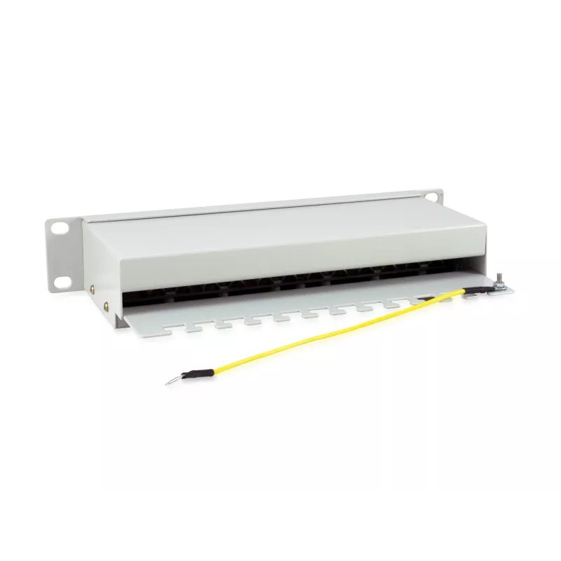 Equip 12-portový tienený patch panel Cat.6, svetlosivý, Gigabit Ethernet, 1000 Mbit/s, RJ-45, Cat6, Cat6e, 1U, sivý