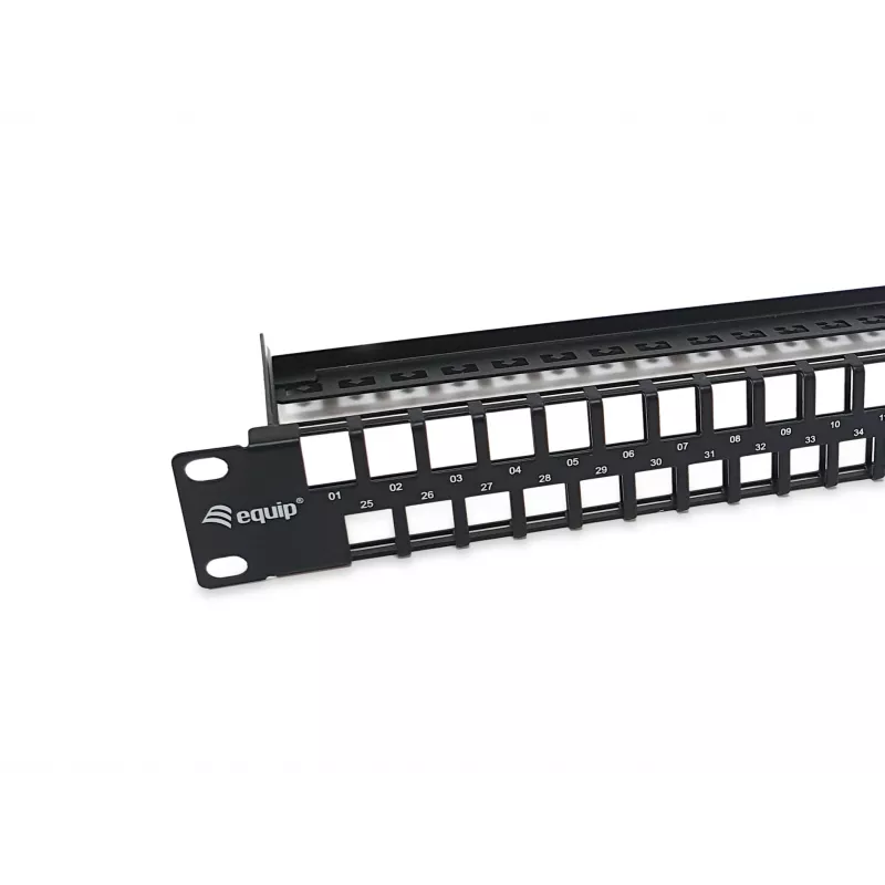 Equip 48-portový keystone netienený patch panel Cat.6, čierny, RJ-45, Cat6, 1U, čierny, oceľ, REACH, RoHS