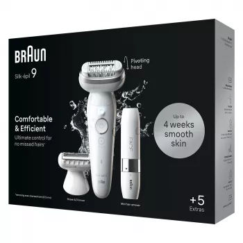 Epilátor BRAUN Silk-épil 9 SES9-341 — 40 pinzet, Wet & Dry, 50 min. batéria, 2 rýchlosti, biela