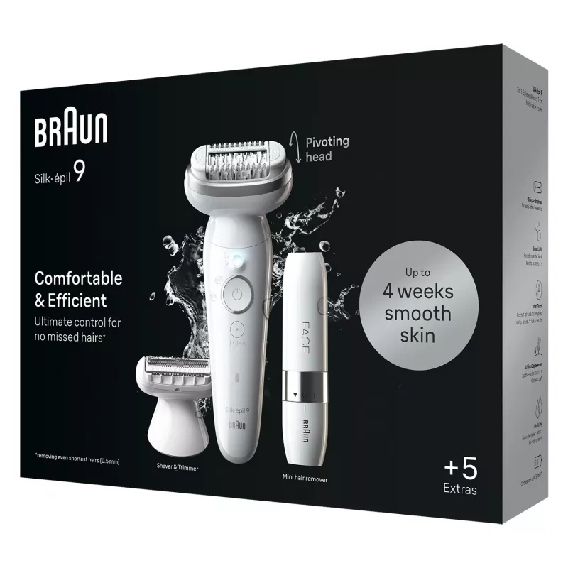 Epilátor BRAUN Silk-épil 9 SES9-341 — 40 pinzet, Wet & Dry, 50 min. batéria, 2 rýchlosti, biela