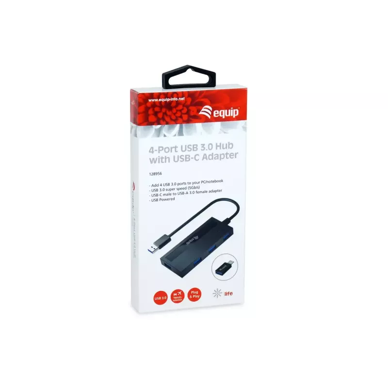 Equip 4-portový USB 3.0 hub s USB-C adaptérom