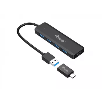 4-portový USB 3.2 Gen 1 hub Equip s USB-C adaptérom čierny 5000 Mbit/s