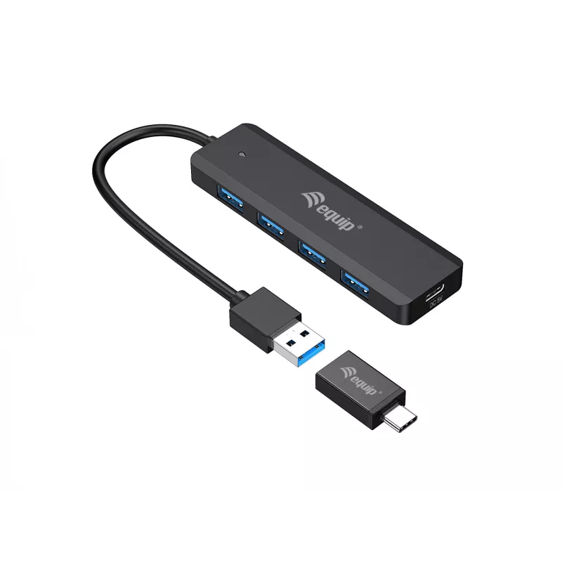 4-portový USB 3.2 Gen 1 hub Equip s USB-C adaptérom čierny 5000 Mbit/s