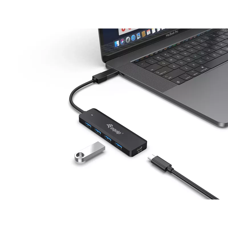 4-portový USB 3.2 Gen 1 hub Equip s USB-C adaptérom čierny 5000 Mbit/s
