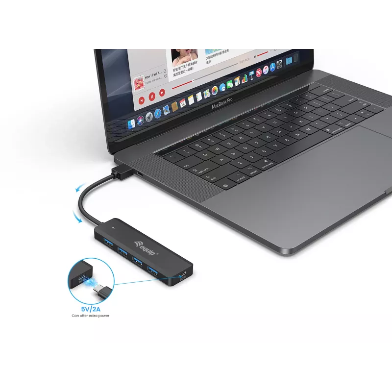 4-portový USB 3.2 Gen 1 hub Equip s USB-C adaptérom čierny 5000 Mbit/s