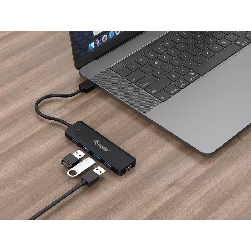 4-portový USB 3.2 Gen 1 hub Equip s USB-C adaptérom čierny 5000 Mbit/s