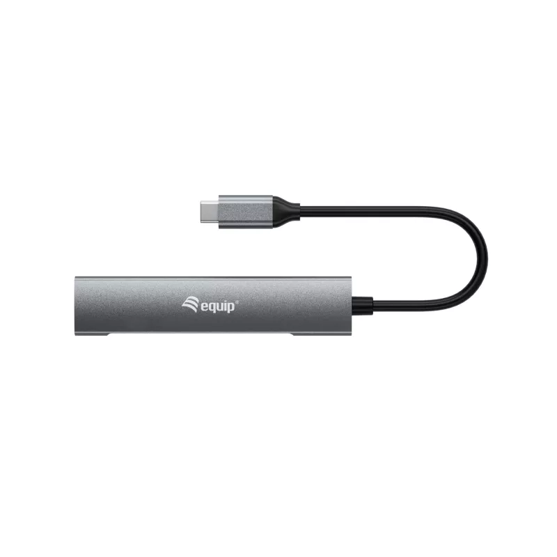 Equip 128963 rozbočovač USB-C so 4 portmi USB 3.2 Gen 1 (3.1 Gen 1), 4x USB-C, 5 Gbit/s, hliník, bez napájacieho adaptéra, čierno-strieborný