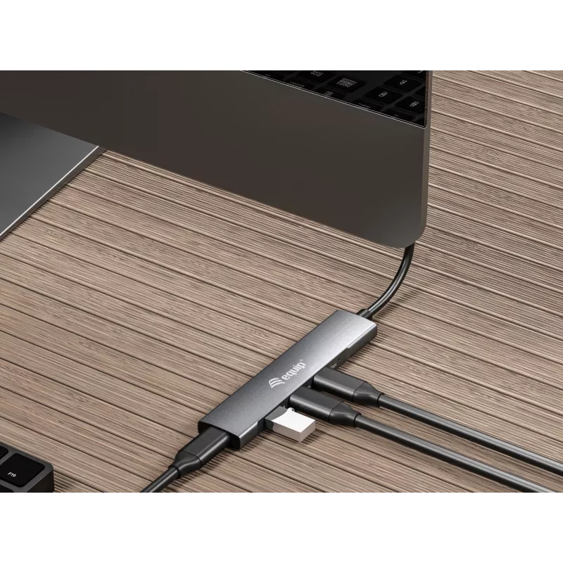 Equip 128963 rozbočovač USB-C so 4 portmi USB 3.2 Gen 1 (3.1 Gen 1), 4x USB-C, 5 Gbit/s, hliník, bez napájacieho adaptéra, čierno-strieborný