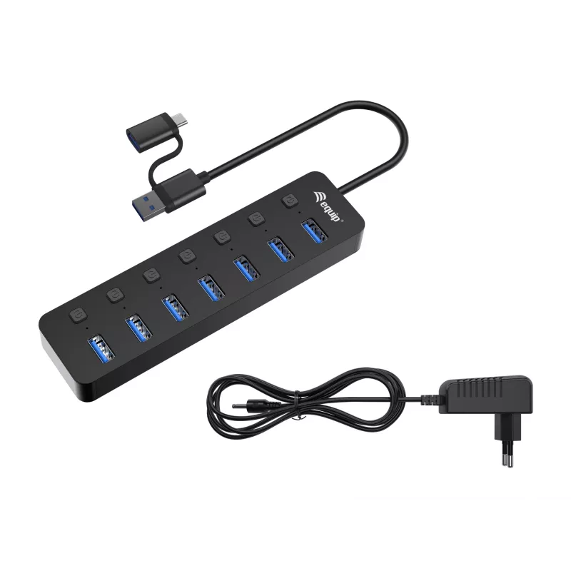USB hub Equip 7-portový USB 3.2 Gen 1 hub s napájacím zdrojom