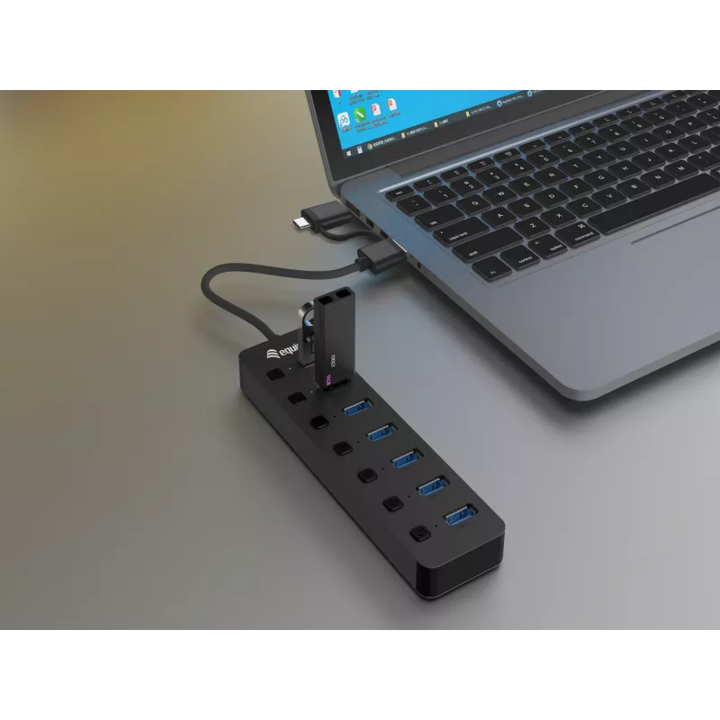 USB hub Equip 7-portový USB 3.2 Gen 1 hub s napájacím zdrojom