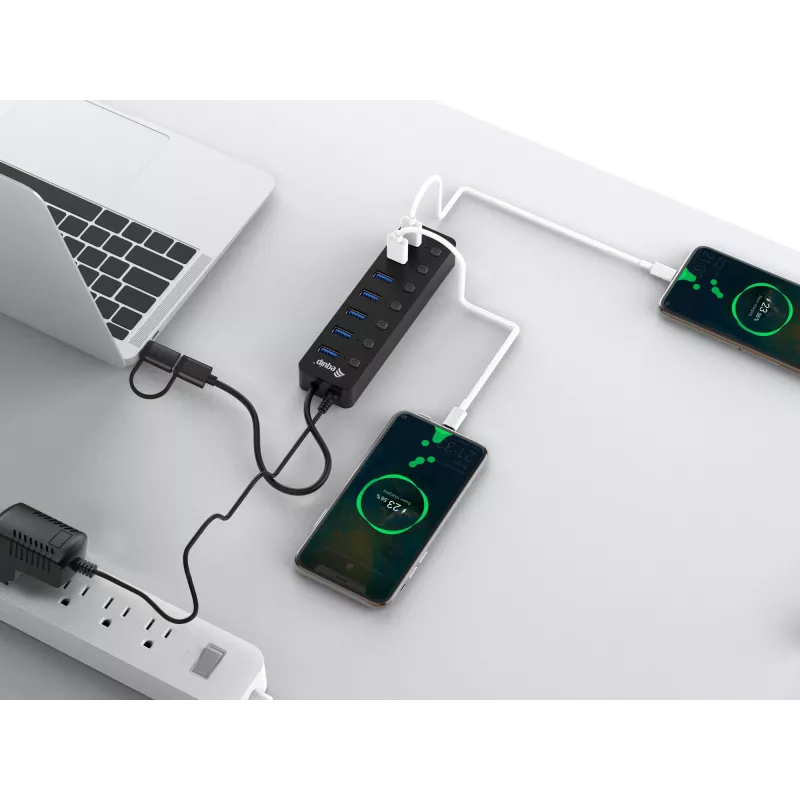 USB hub Equip 7-portový USB 3.2 Gen 1 hub s napájacím zdrojom