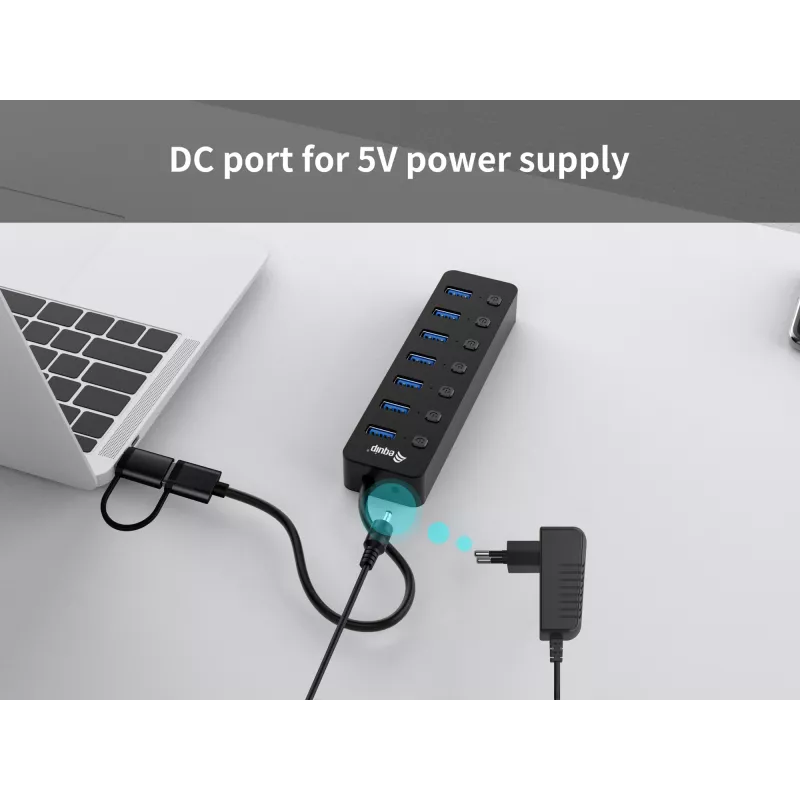 USB hub Equip 7-portový USB 3.2 Gen 1 hub s napájacím zdrojom