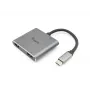 Equip USB-C 4-in-1 Dual-HDMI adaptér, USB 3.2 Gen 1 (3.1 Gen 1) Type-C, strieborný, 4K Ultra HD, 30 Hz, HDMI, hliník